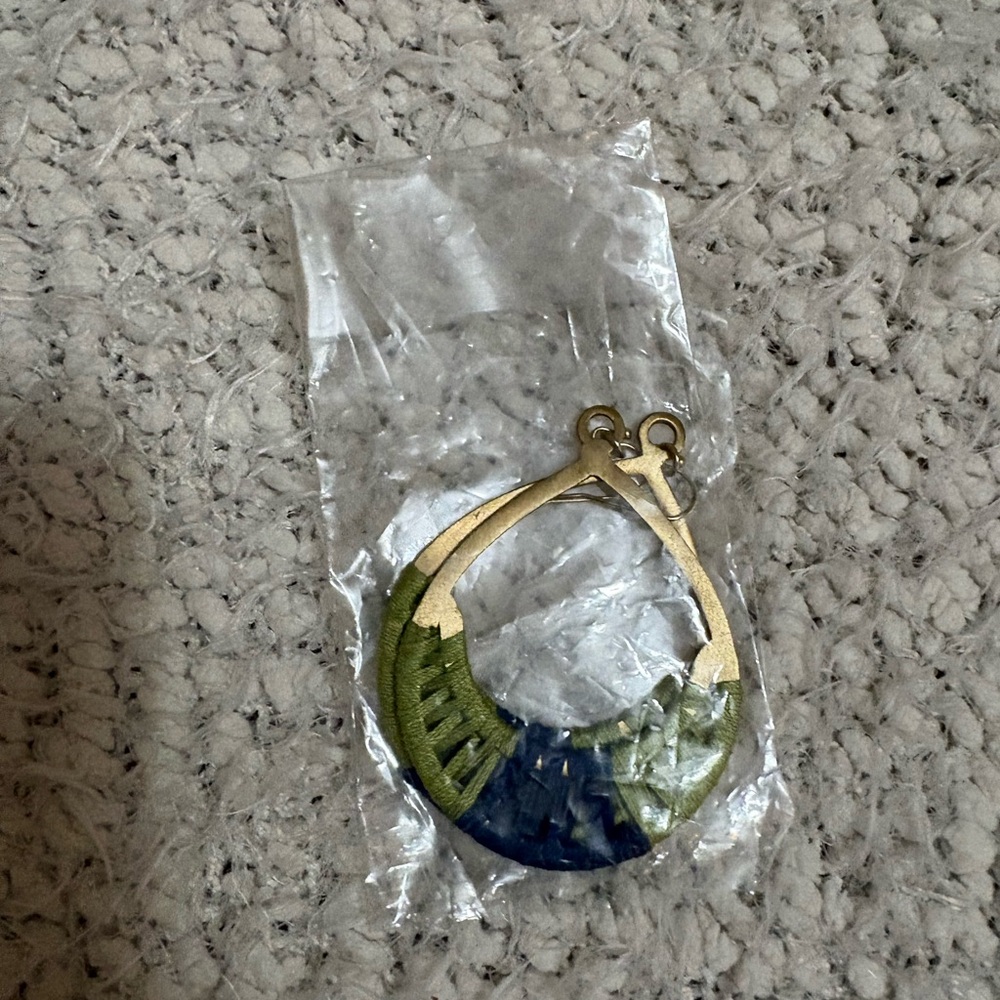 Gold and Blue-Green Hoop Earrings